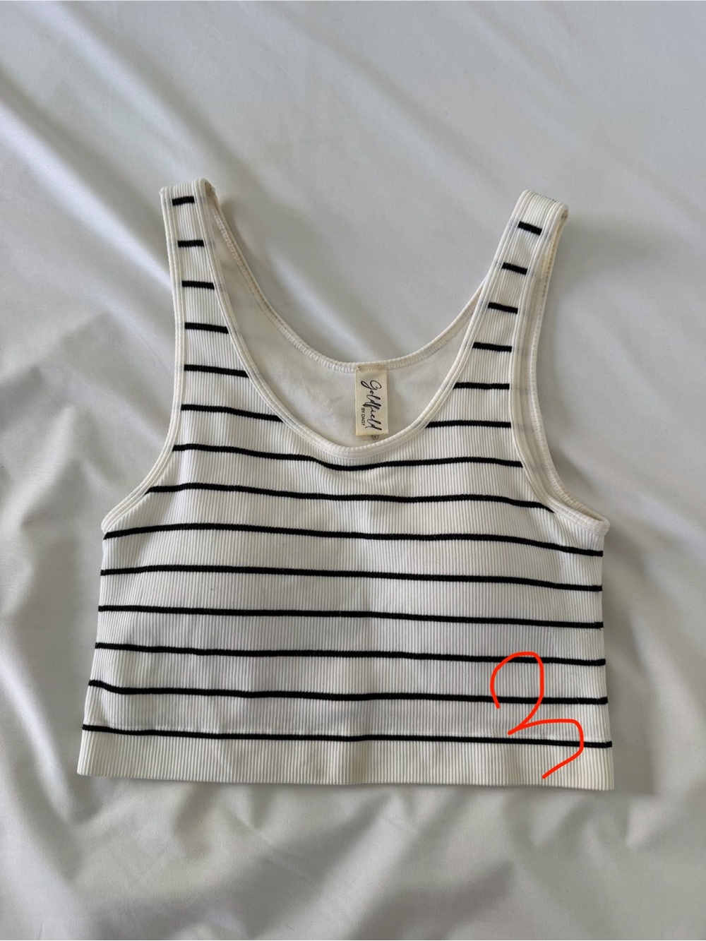 Striped Ribbed Crop Tank Top - Black & White